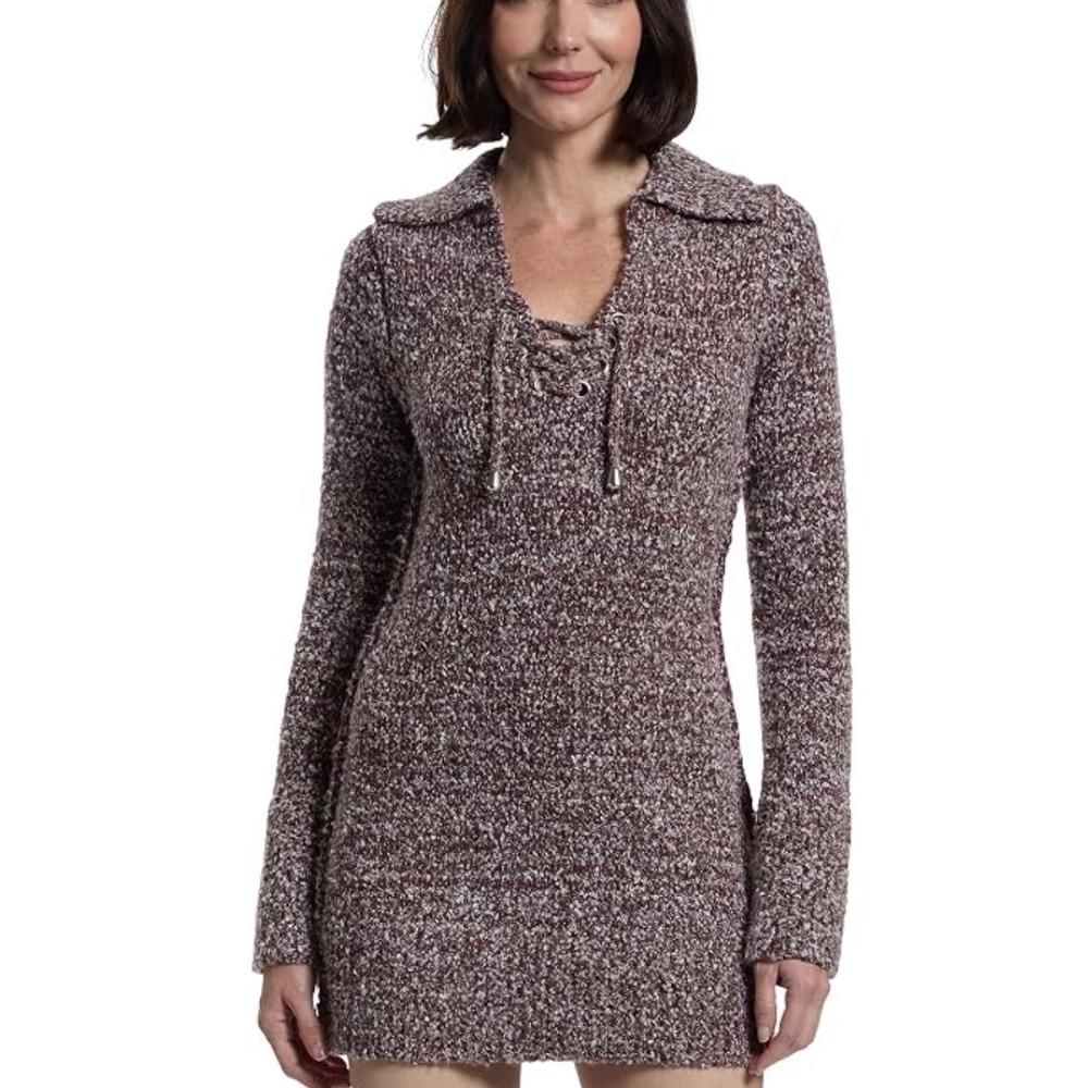 Free People Sweater Dress Mini Women's L Brown Cozy Boho Cottagecore Fall New.